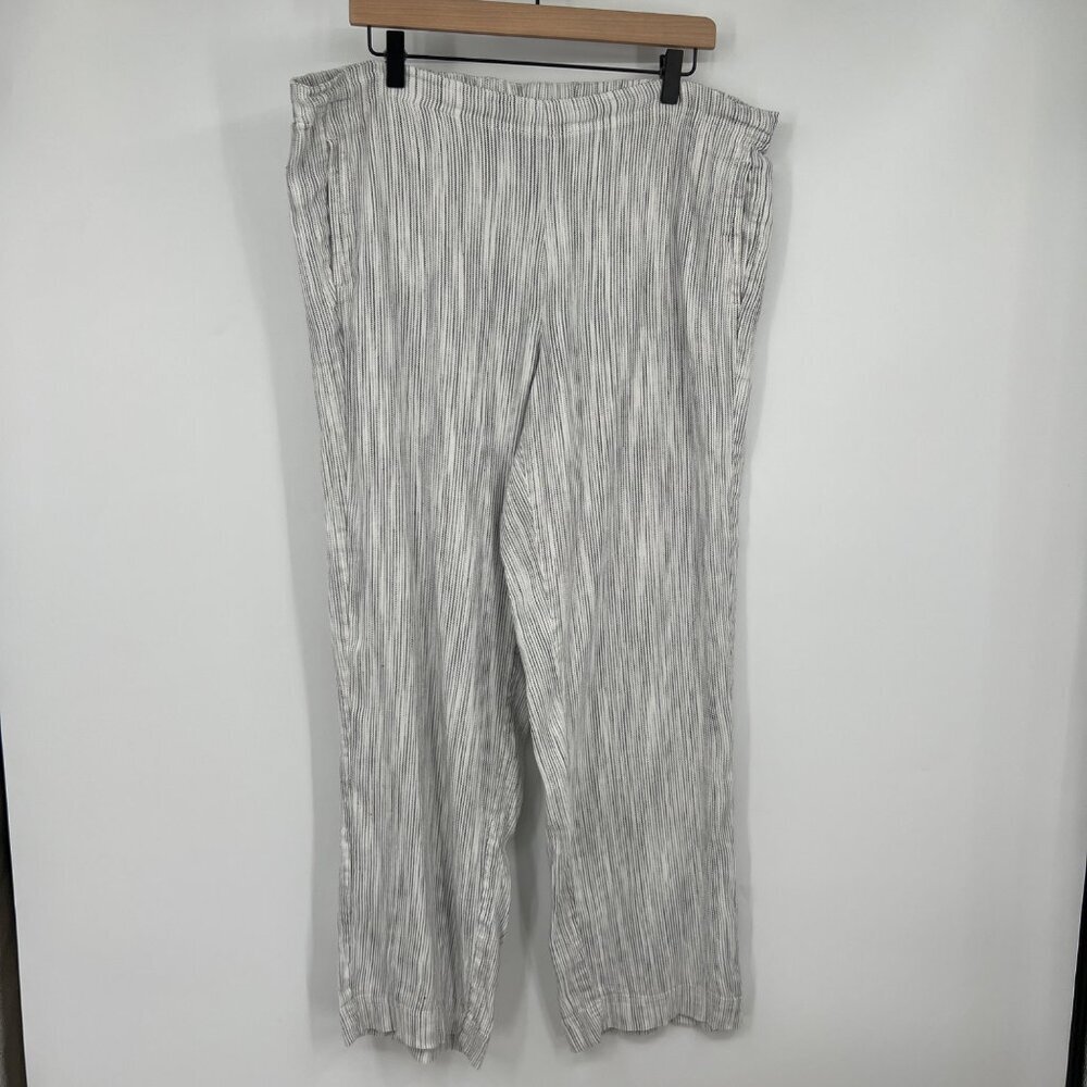 J JILL size 16 LINEN STRETCH Zinc Multi Striped Linen Blend Pants